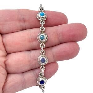 Estate Taxco Mexico Sterling Silver 925 Multi-Gem Bracelet 7.5"